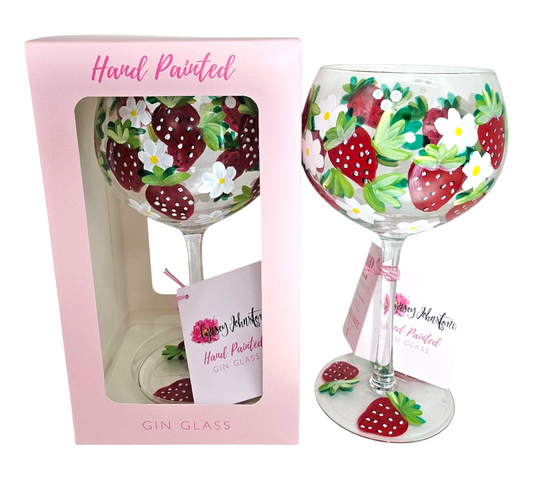STRAWBERRIES HAND PAINTED GIN GLASS