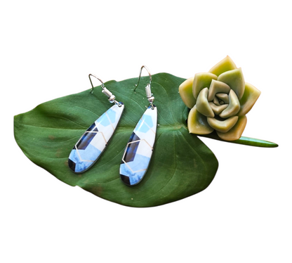 BLUE GEODE SLIM DROP EARRINGS (In Wooden Gift Box)