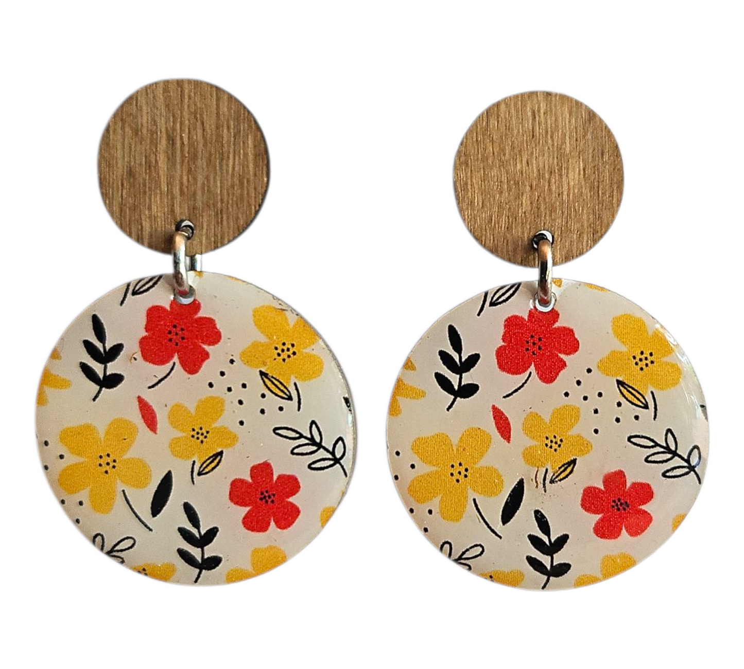 BRIGHT BLOOMS/WOOD ROUND EARRINGS (In Wooden Gift Box)