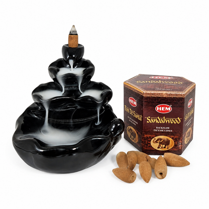 WATERFALL Backflow Incense Burner+SANDALWOOD Backflow Incense Cones COMBO — view 3