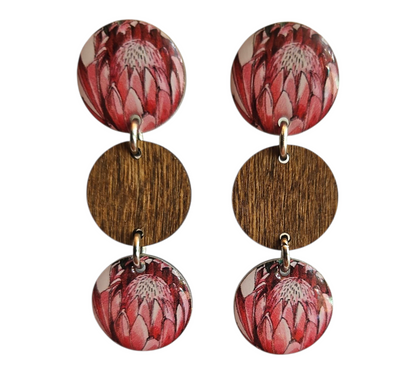 PROTEA/WOOD TRIO DROP EARRINGS (In Wooden Gift Box)