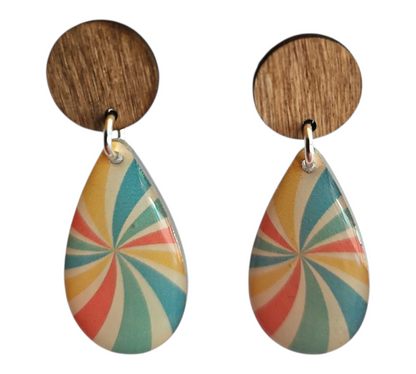 CARNIVAL/WOOD TEARDROP EARRINGS (In Wooden Gift Box)