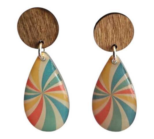 CARNIVAL/WOOD TEARDROP EARRINGS (In Wooden Gift Box)