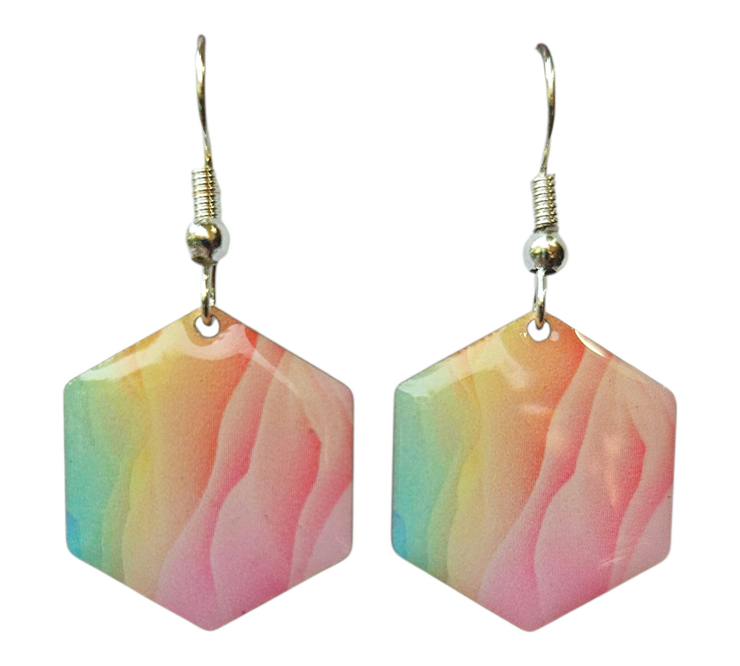 PASTEL SPLASH HEXAGON EARRINGS (In Wooden Gift Box)