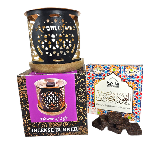 INCENSE BRICKS BURNER+Oud Al Madhmoon BAKHOOR BRICKS Pack COMBO.
