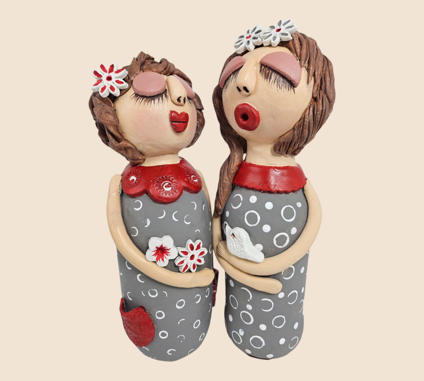 Handcrafted Clay Figurine Set 'Gossip Girls'