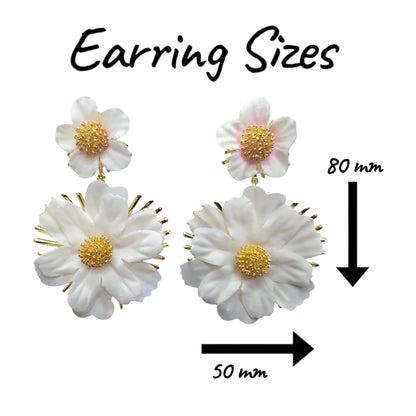 Double Daisy Hanging on Metal Backing Earring Set (White) — view 3