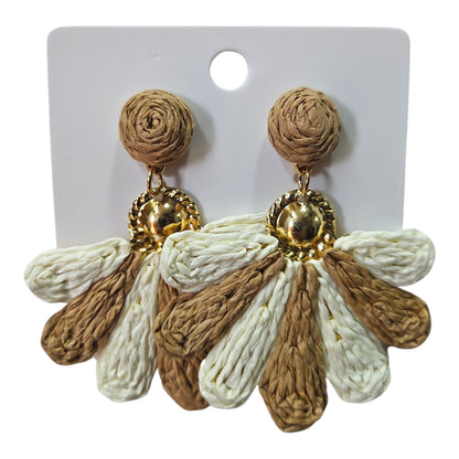 Bright Daisy Hanging/Metal Backing Earrings Set (Cream/Brown) — view 3