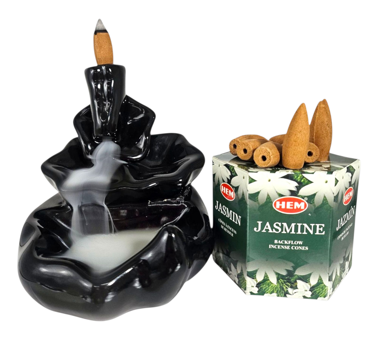 WATERFALL Backflow Incense Burner+JASMIN Backflow Incense Cones COMBO