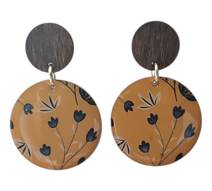 TULIP/WOOD ROUND EARRINGS (In Wooden Gift Box)