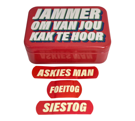 JAMMER OM VAN JOU KAK TE HOOR Tinned Plasters