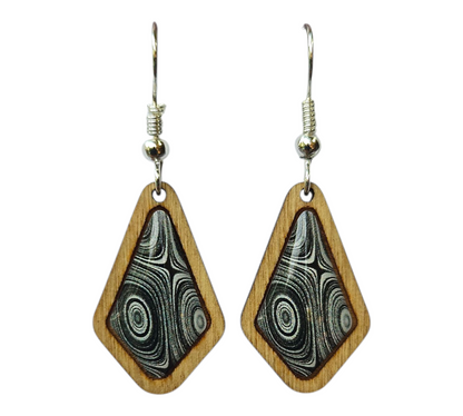 BLACK FANTASY/DIAMOND WOOD FRAME EARRINGS (In Wooden Gift Box)