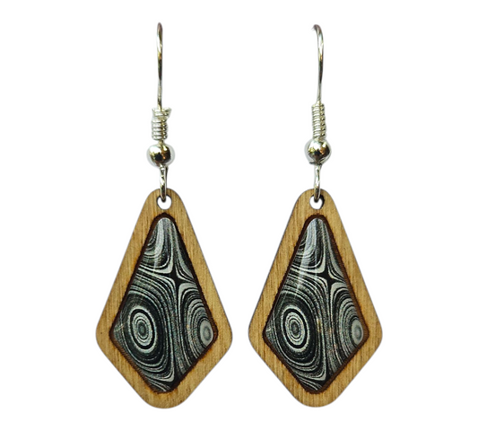BLACK FANTASY/DIAMOND WOOD FRAME EARRINGS (In Wooden Gift Box)