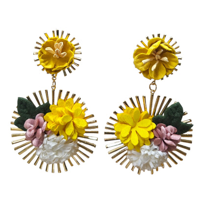 Floral Delight Double Hanging/ Metal Backing Earring Set (Yellow)