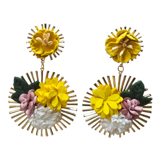 Floral Delight Double Hanging/ Metal Backing Earring Set (Yellow)