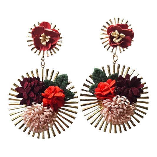 Floral Delight Double Hanging/ Metal Backing Earring Set (Rouge)