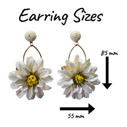 Daisy Hanging from Steel Loop Earring Set (White) — view 2