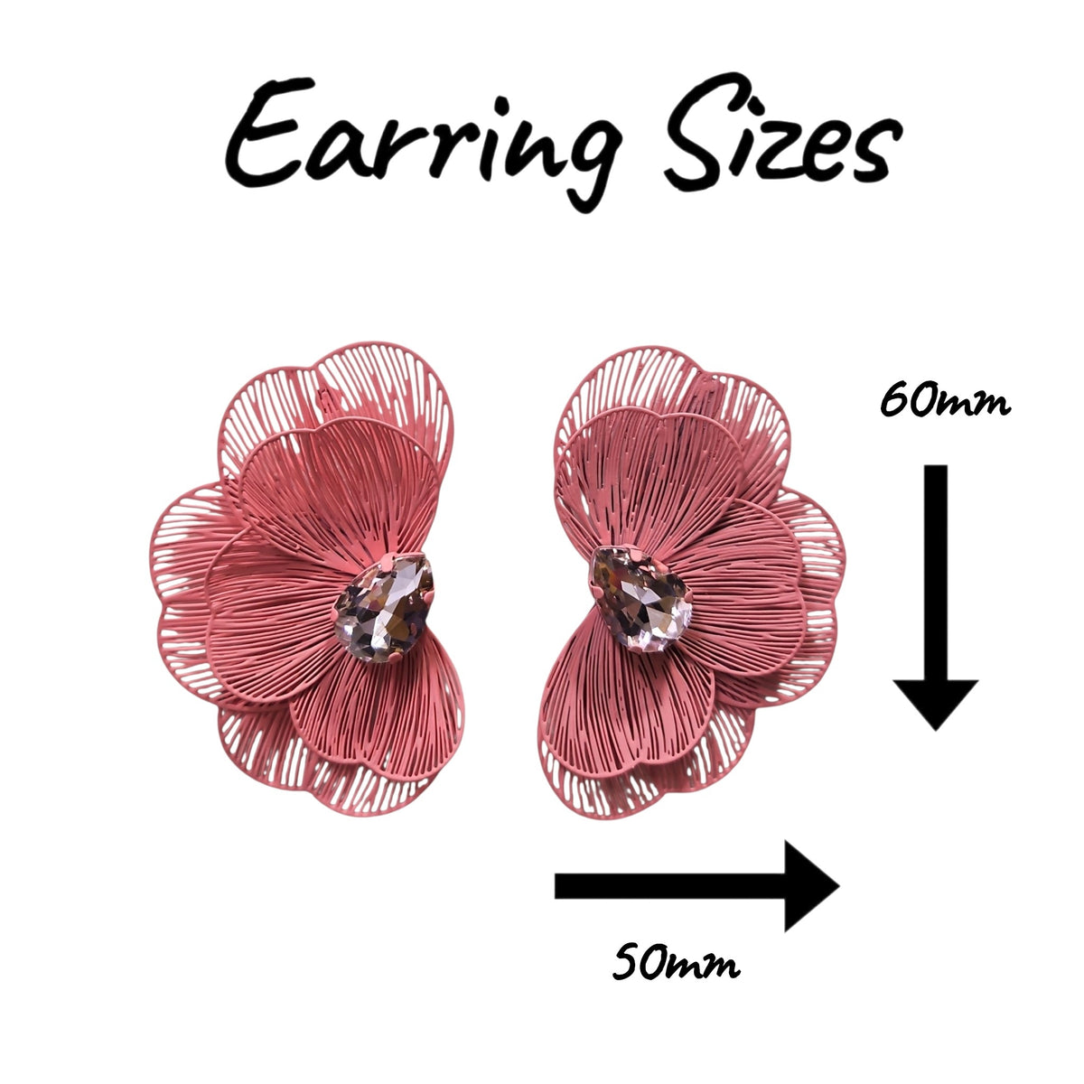 Trendy Floral Light Metal Earring Set (Pink) — view 3