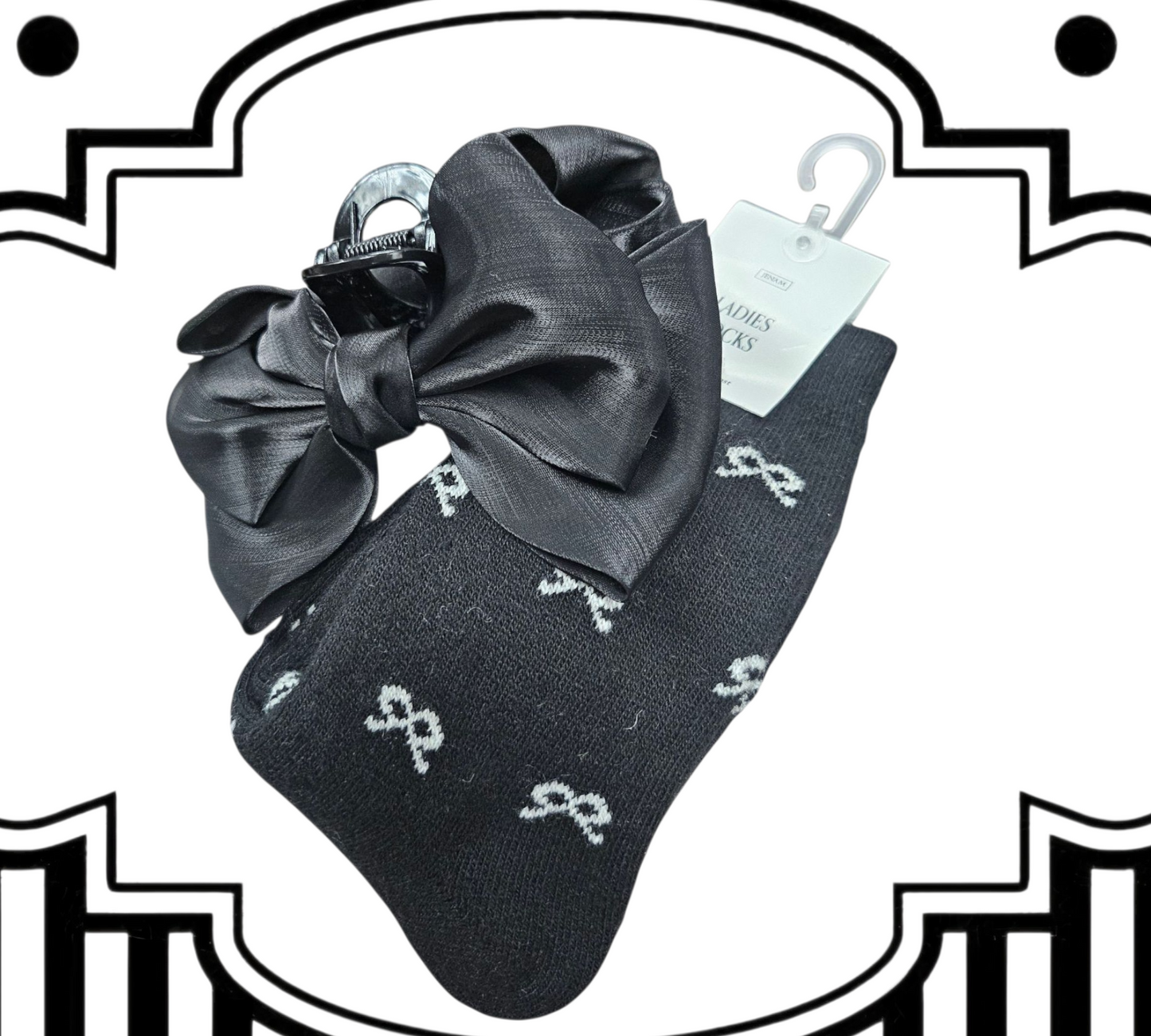 RIBBONS & BOWS COMFY SOCKS/ RIBBON HAIRCLIP DUO