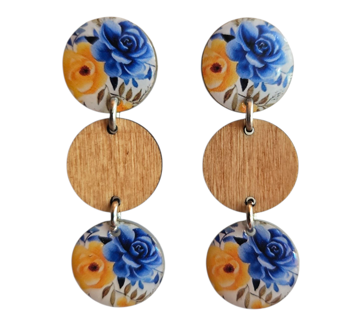 FLORAL/WOOD TRIO DROP EARRINGS (In Wooden Gift Box)