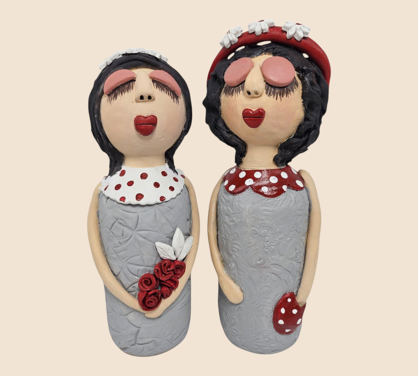 Handcrafted Clay Figurine Set 'Dazzling Darlings'