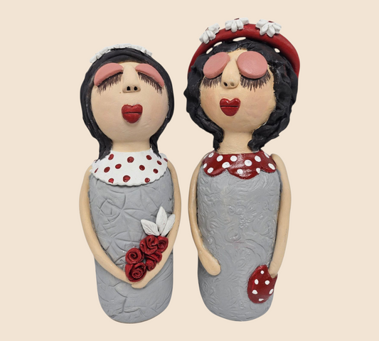 Handcrafted Clay Figurine Set 'Dazzling Darlings'