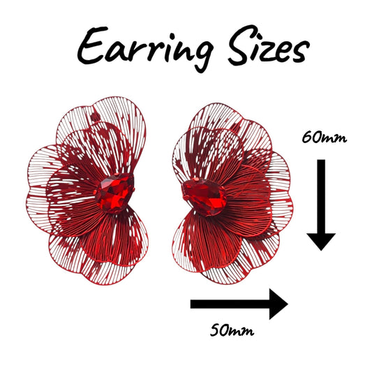 Trendy Floral Light Metal Earring Set (Red) — view 2