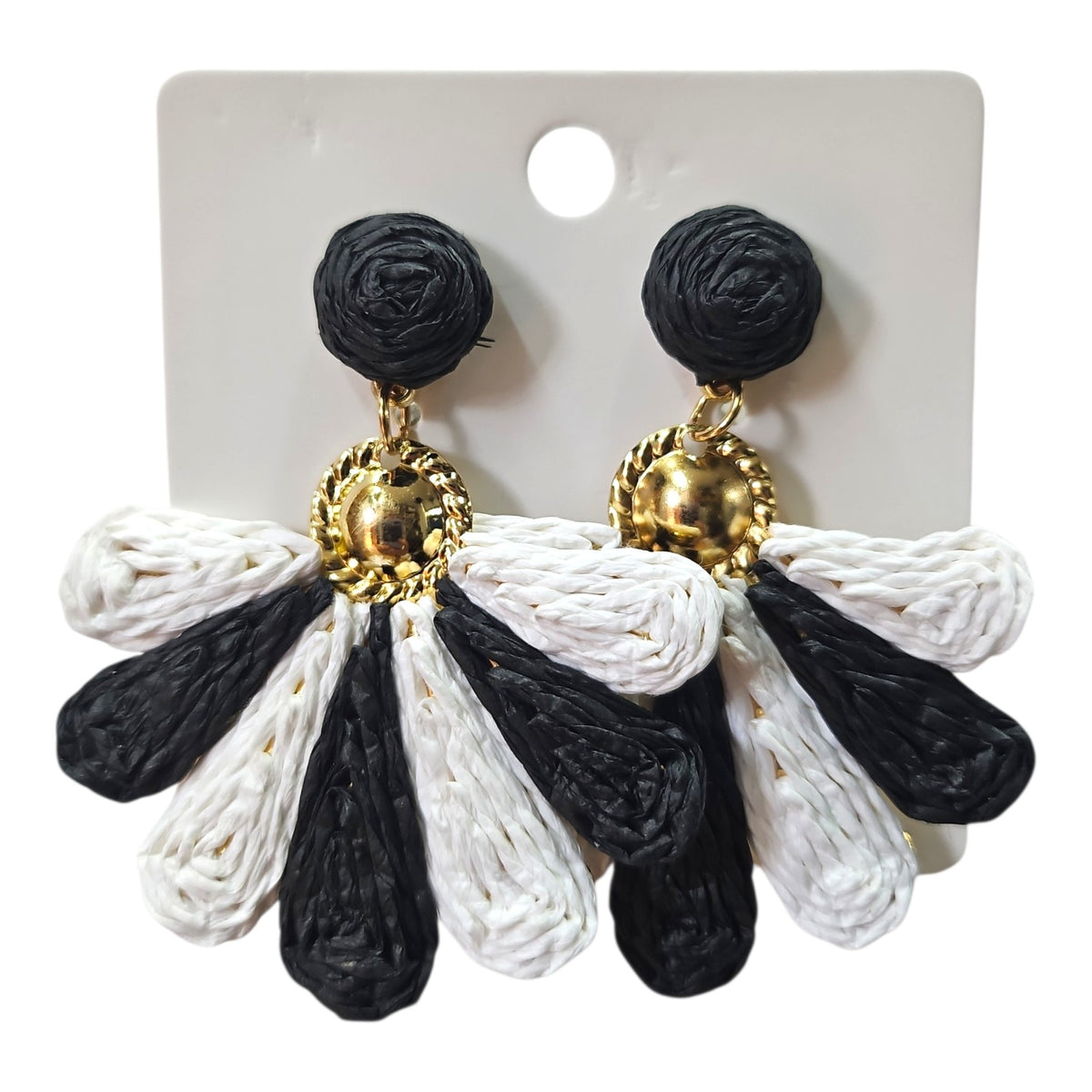 Bright Daisy Hanging/Metal Backing Earrings Set (Black/White) — view 3