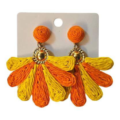 Bright Daisy Hanging/Metal Backing Earrings Set (Orange/Yellow) — view 4