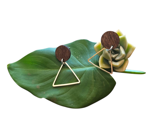 WOOD/METAL TRIANGLE EARRINGS (In Wooden Gift Box)