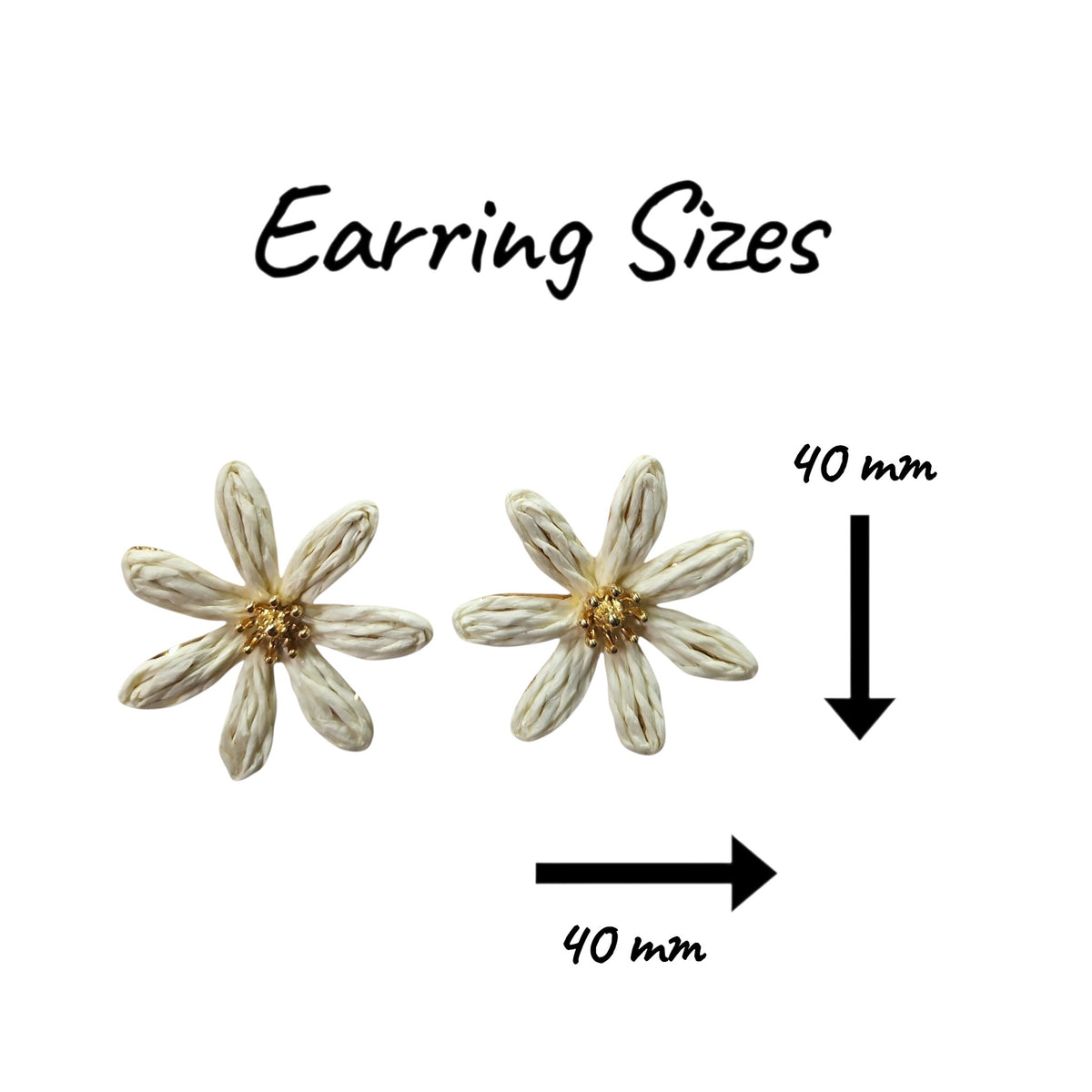 Cream Woven Daisy with Metal Backing Earrings Set — view 2