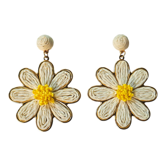 Daisy Woven on Metal Base Earring Set (White)