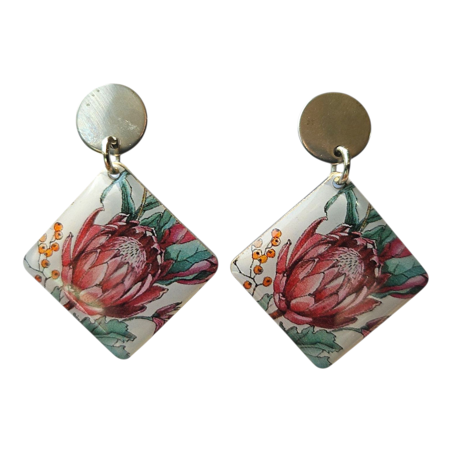 PROTEA/METAL SQUARE EARRINGS (In Wooden Gift Box)