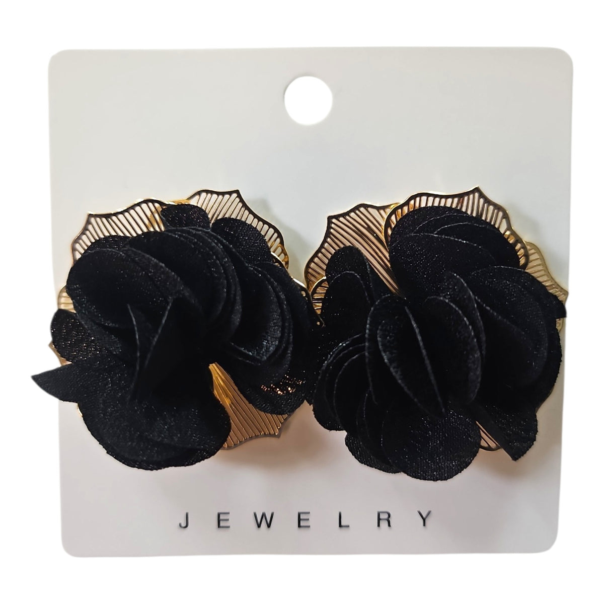 Soft Floral Petals on Delicate Metal Backing Earring Set (Black) — view 4