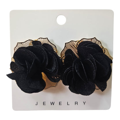 Soft Floral Petals on Delicate Metal Backing Earring Set (Black) — view 4