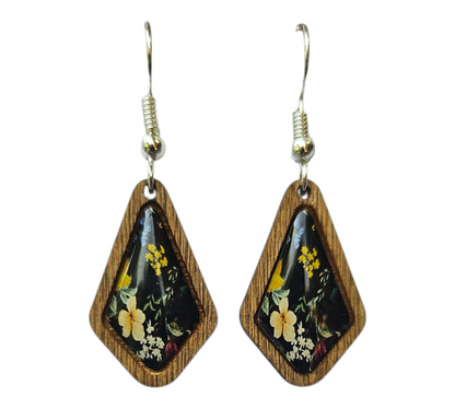 MIDNIGHT BLOOM/WOOD FRAME EARRINGS (In Wooden Gift Box)
