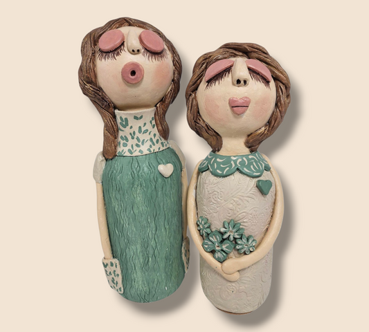 Handcrafted Clay Figurine Set  'Green Whimsical'
