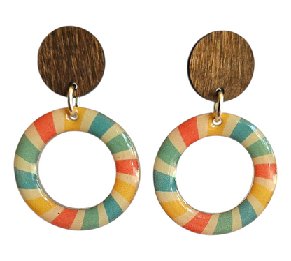 CARNIVAL/WOOD ROUND RINGS EARRINGS (In Wooden Gift Box)