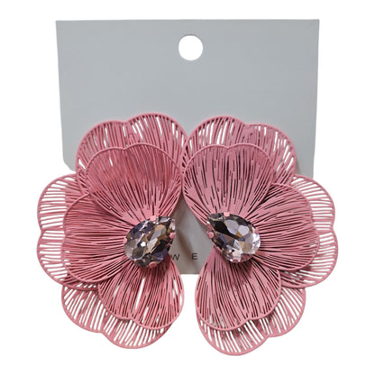 Trendy Floral Light Metal Earring Set (Pink) — view 4