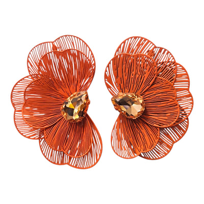 Trendy Floral Light Metal Earring Set (Orange)