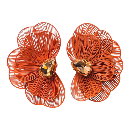 Trendy Floral Light Metal Earring Set (Orange)