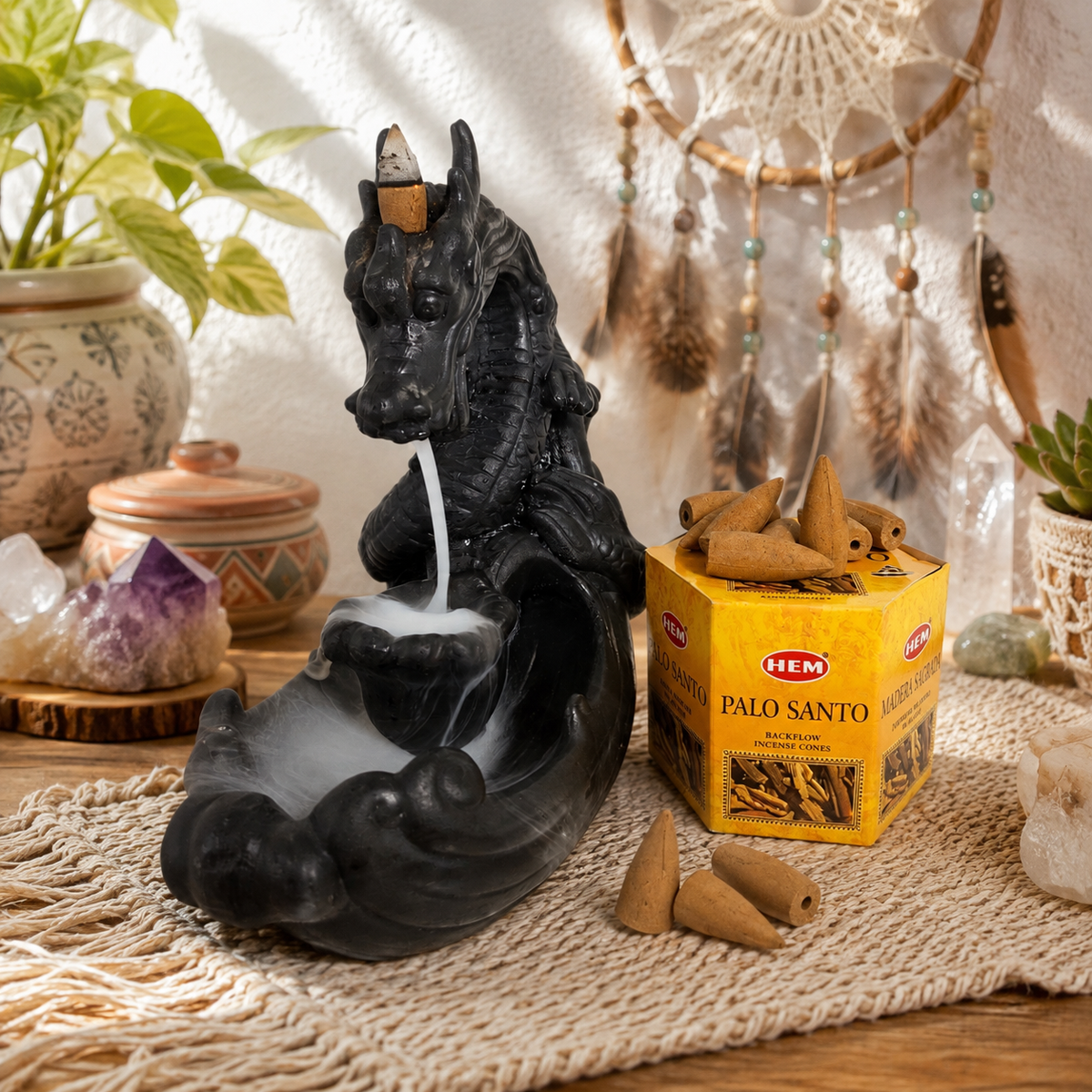 DAGON Backflow Incense Burner+PALO SANTO Backflow Incense Cones