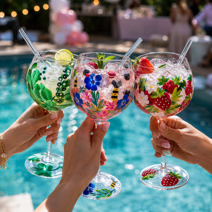 STRAWBERRIES HAND PAINTED GIN/COCKTAIL GLASS — view 3