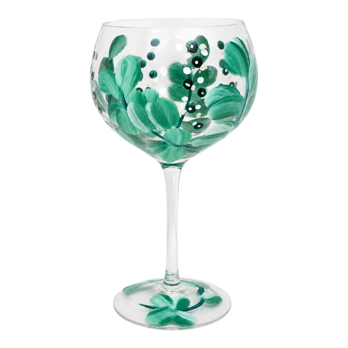 TEAL FLORAL HAND PAINTED GIN/COCKTAIL GLASS
