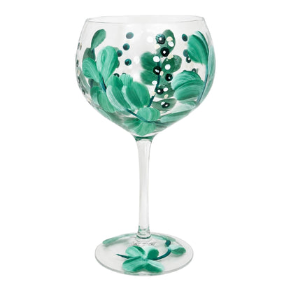 TEAL FLORAL HAND PAINTED GIN/COCKTAIL GLASS