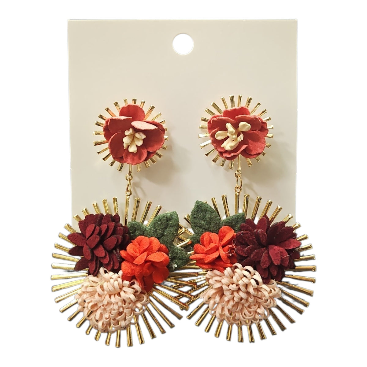 Floral Delight Double Hanging/ Metal Backing Earring Set (Rouge) — view 3
