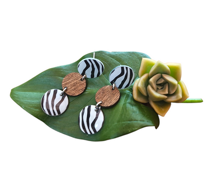ZEBRA/WOOD TRIO DROP EARRINGS (In Wooden Gift Box)