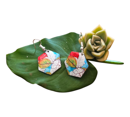 AUTUMN LEAF HEXA EARRINGS (In Wooden Gift Box)