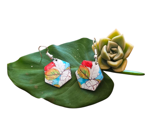 AUTUMN LEAF HEXA EARRINGS (In Wooden Gift Box)