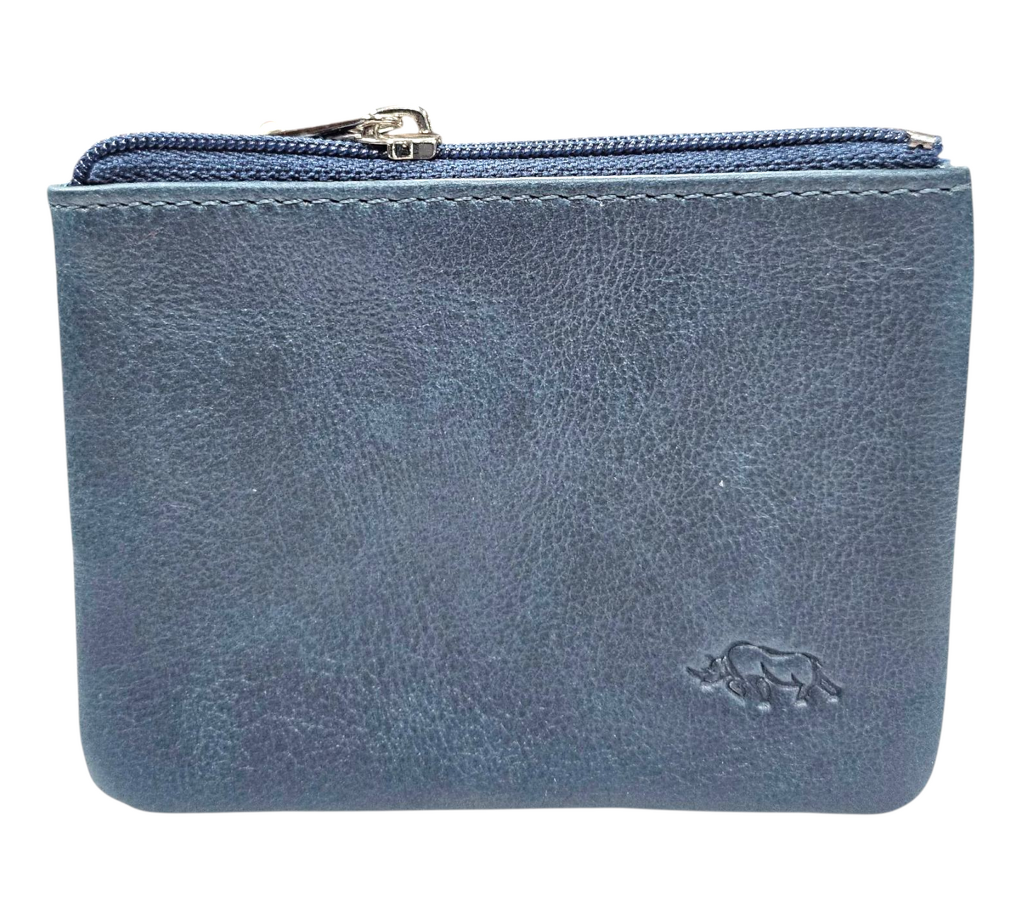 BLUE GENUINE LEATHER ZIP COIN WALLET